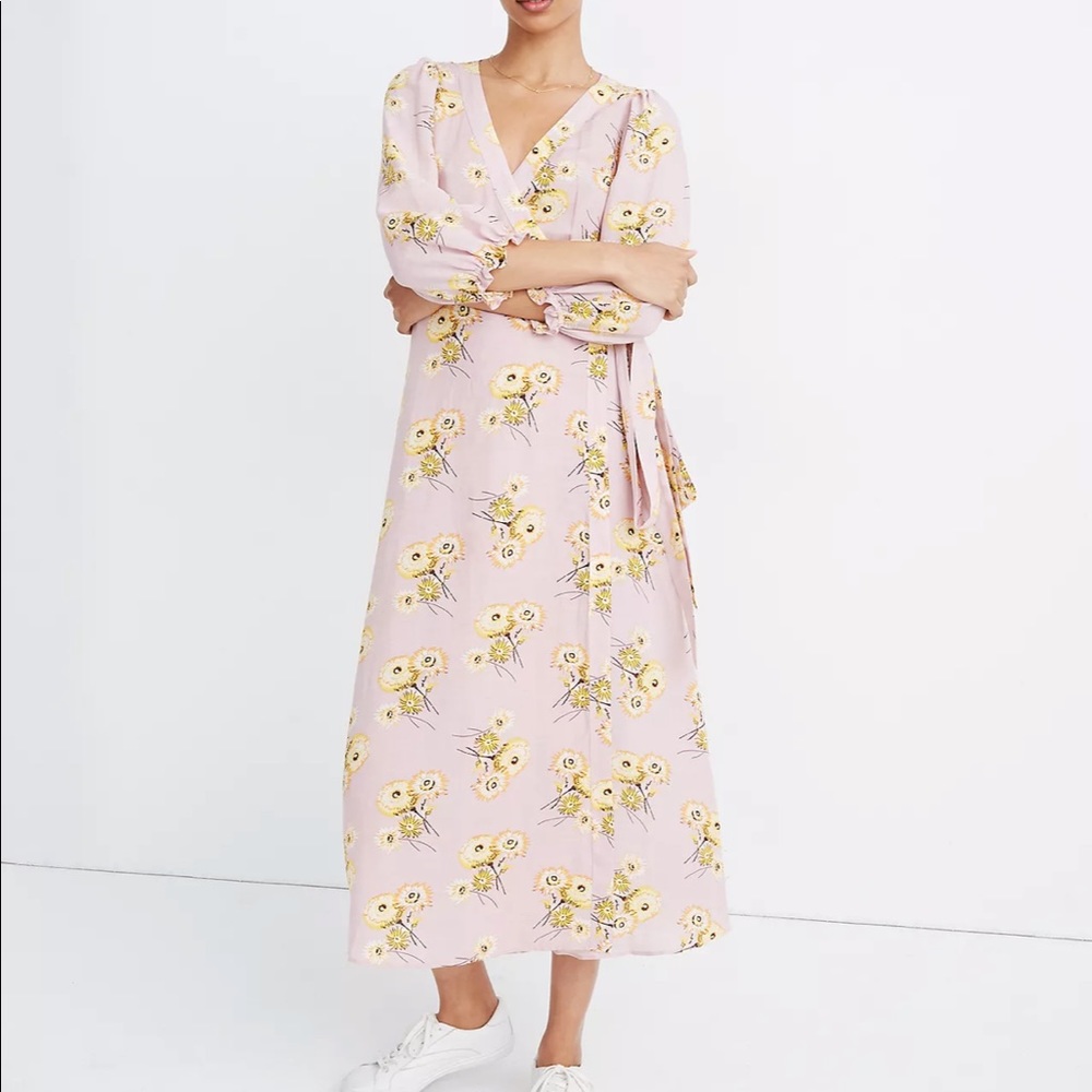 NWOT Madewell Linen Ruffle Cuff Wrap Dress